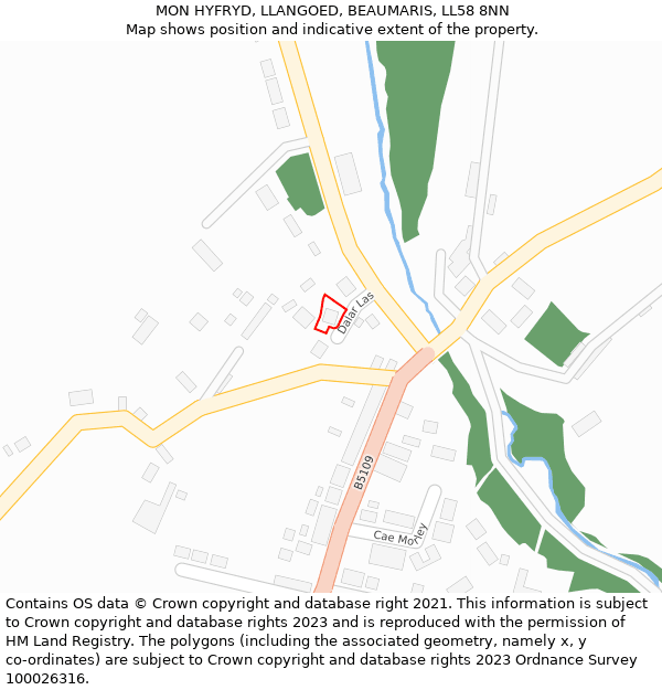 MON HYFRYD, LLANGOED, BEAUMARIS, LL58 8NN: Location map and indicative extent of plot