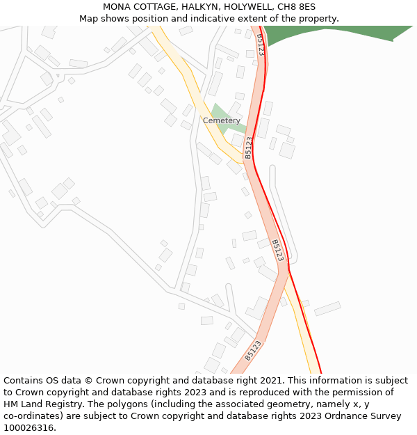 MONA COTTAGE, HALKYN, HOLYWELL, CH8 8ES: Location map and indicative extent of plot