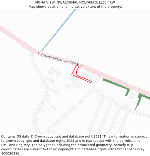 MONA VIEW, GWALCHMAI, HOLYHEAD, LL65 4RW: Location map and indicative extent of plot