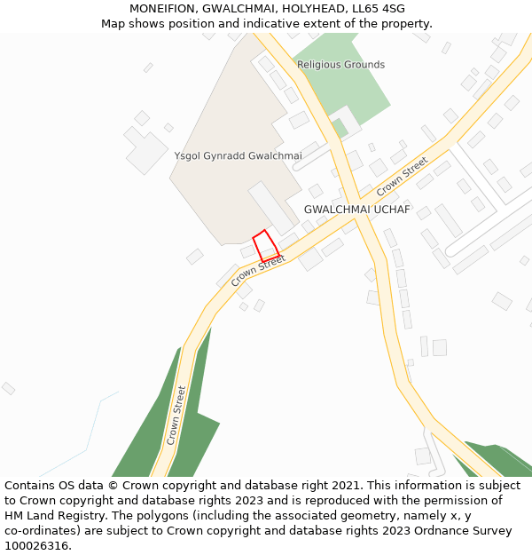 MONEIFION, GWALCHMAI, HOLYHEAD, LL65 4SG: Location map and indicative extent of plot