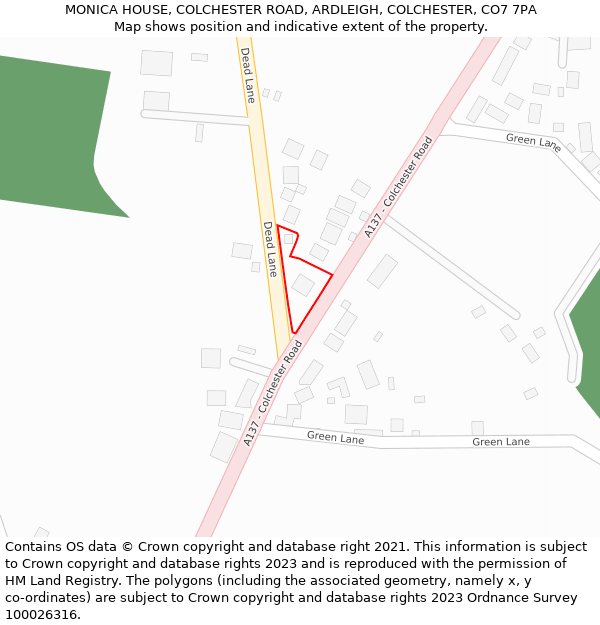 MONICA HOUSE, COLCHESTER ROAD, ARDLEIGH, COLCHESTER, CO7 7PA: Location map and indicative extent of plot