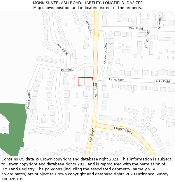 MONK SILVER, ASH ROAD, HARTLEY, LONGFIELD, DA3 7EF: Location map and indicative extent of plot