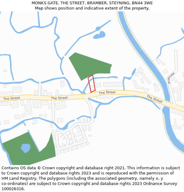 MONKS GATE, THE STREET, BRAMBER, STEYNING, BN44 3WE: Location map and indicative extent of plot