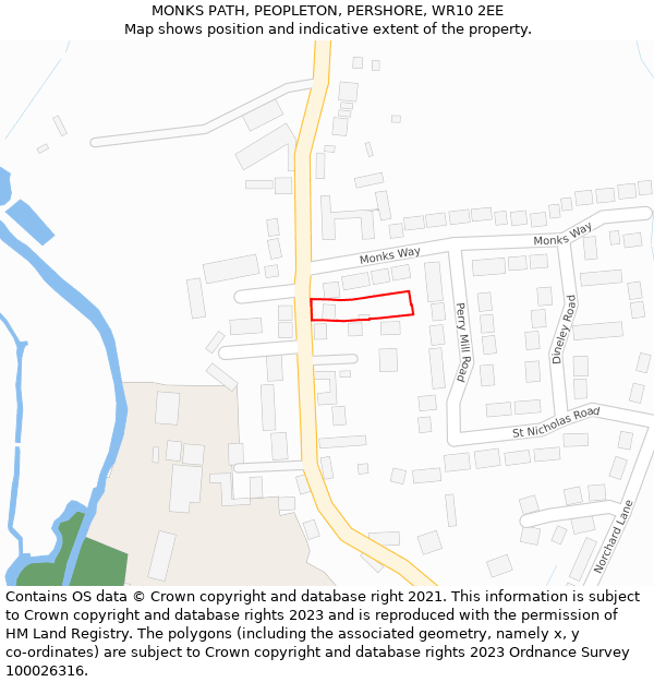 MONKS PATH, PEOPLETON, PERSHORE, WR10 2EE: Location map and indicative extent of plot