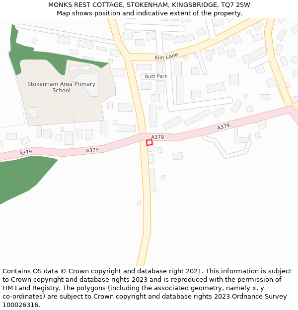 MONKS REST COTTAGE, STOKENHAM, KINGSBRIDGE, TQ7 2SW: Location map and indicative extent of plot