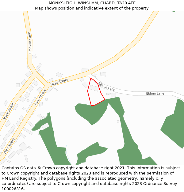 MONKSLEIGH, WINSHAM, CHARD, TA20 4EE: Location map and indicative extent of plot