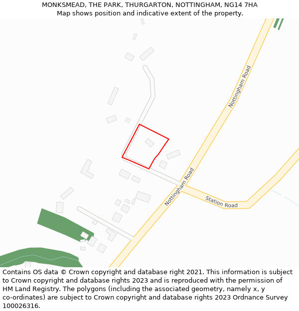 MONKSMEAD, THE PARK, THURGARTON, NOTTINGHAM, NG14 7HA: Location map and indicative extent of plot