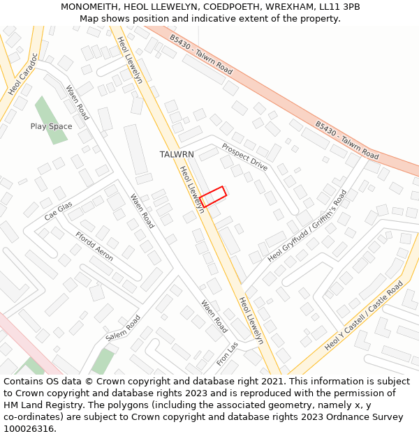 MONOMEITH, HEOL LLEWELYN, COEDPOETH, WREXHAM, LL11 3PB: Location map and indicative extent of plot