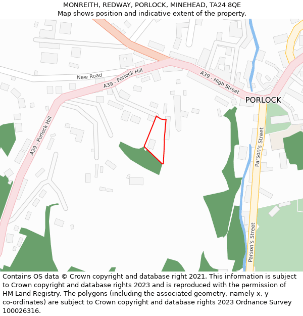 MONREITH, REDWAY, PORLOCK, MINEHEAD, TA24 8QE: Location map and indicative extent of plot