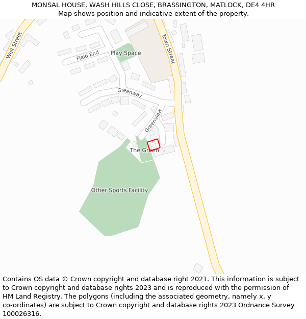 MONSAL HOUSE, WASH HILLS CLOSE, BRASSINGTON, MATLOCK, DE4 4HR: Location map and indicative extent of plot