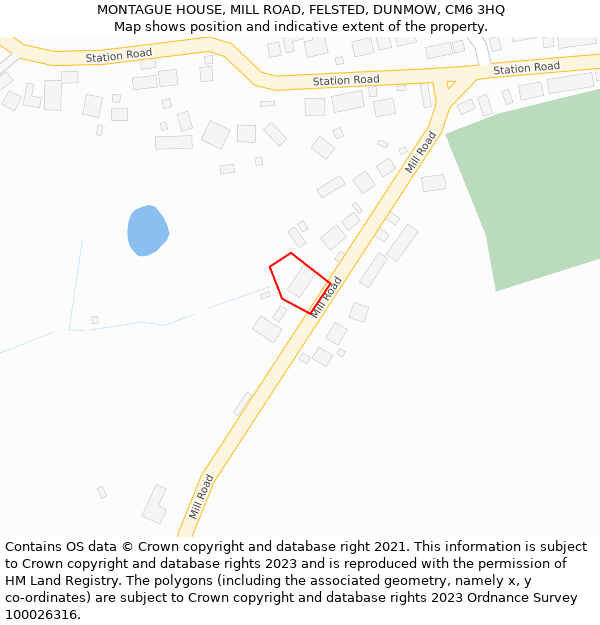 MONTAGUE HOUSE, MILL ROAD, FELSTED, DUNMOW, CM6 3HQ: Location map and indicative extent of plot