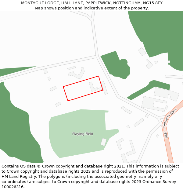 MONTAGUE LODGE, HALL LANE, PAPPLEWICK, NOTTINGHAM, NG15 8EY: Location map and indicative extent of plot