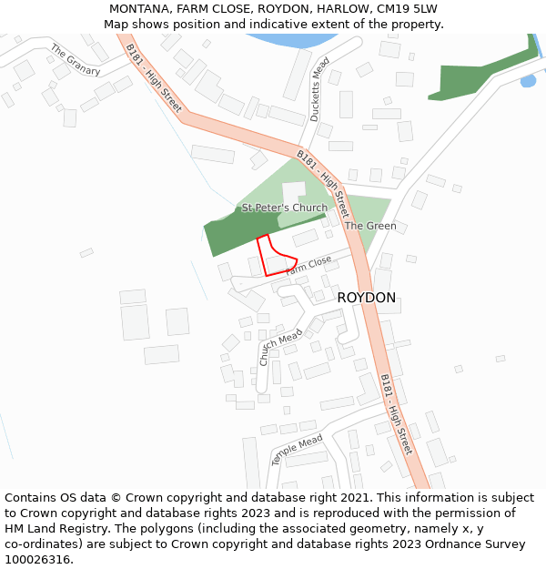 MONTANA, FARM CLOSE, ROYDON, HARLOW, CM19 5LW: Location map and indicative extent of plot