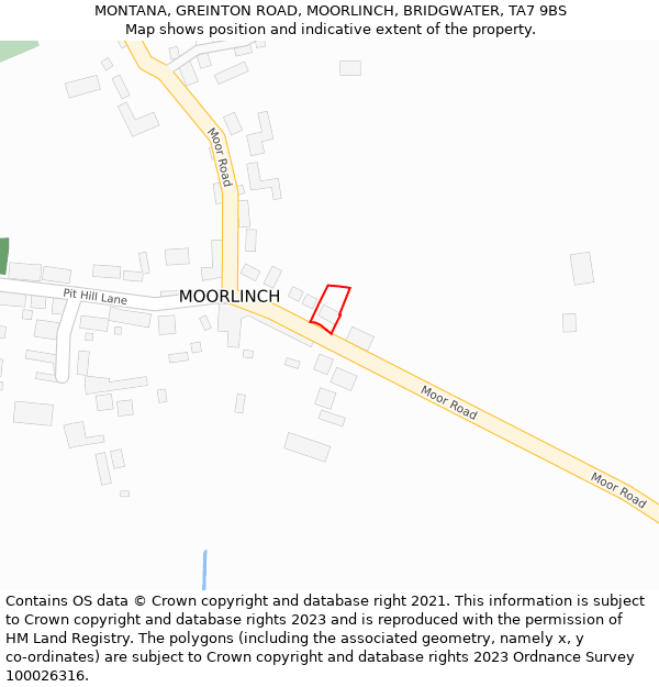 MONTANA, GREINTON ROAD, MOORLINCH, BRIDGWATER, TA7 9BS: Location map and indicative extent of plot