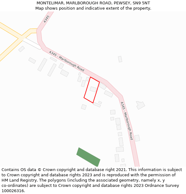 MONTELIMAR, MARLBOROUGH ROAD, PEWSEY, SN9 5NT: Location map and indicative extent of plot
