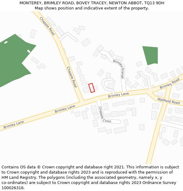 MONTEREY, BRIMLEY ROAD, BOVEY TRACEY, NEWTON ABBOT, TQ13 9DH: Location map and indicative extent of plot