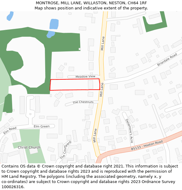 MONTROSE, MILL LANE, WILLASTON, NESTON, CH64 1RF: Location map and indicative extent of plot