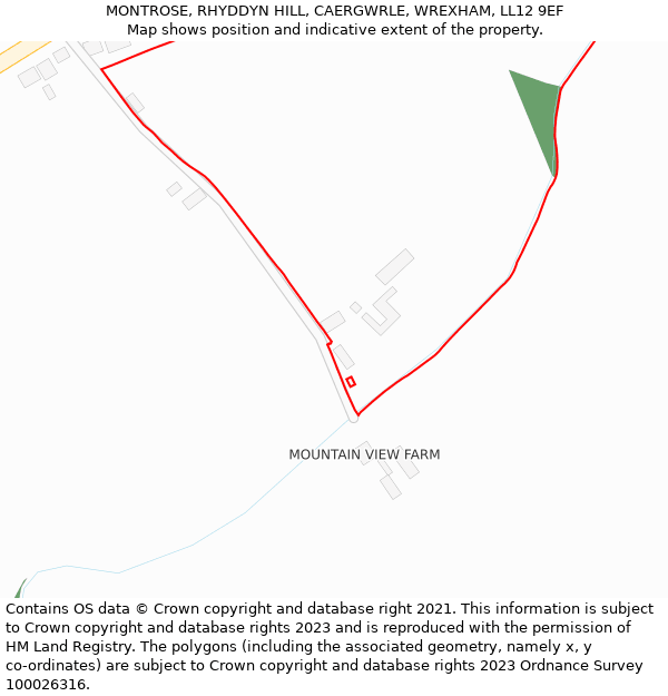 MONTROSE, RHYDDYN HILL, CAERGWRLE, WREXHAM, LL12 9EF: Location map and indicative extent of plot