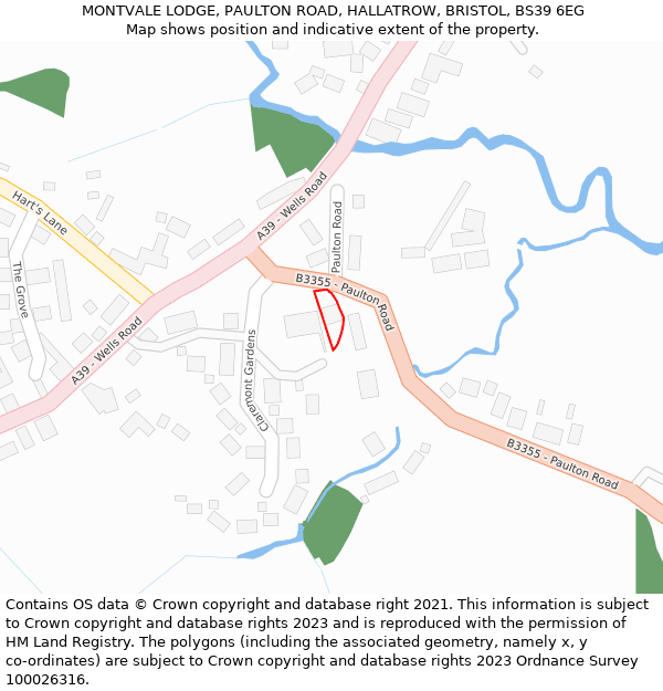 MONTVALE LODGE, PAULTON ROAD, HALLATROW, BRISTOL, BS39 6EG: Location map and indicative extent of plot