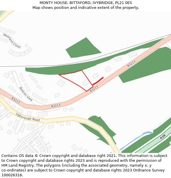 MONTY HOUSE, BITTAFORD, IVYBRIDGE, PL21 0ES: Location map and indicative extent of plot