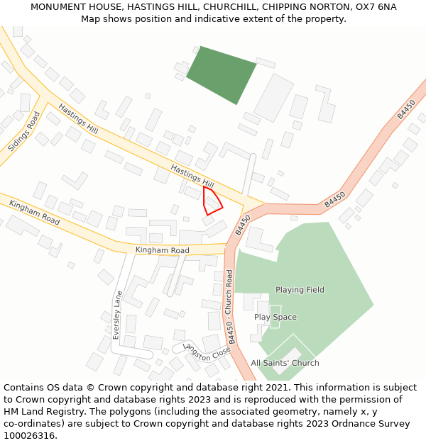 MONUMENT HOUSE, HASTINGS HILL, CHURCHILL, CHIPPING NORTON, OX7 6NA: Location map and indicative extent of plot