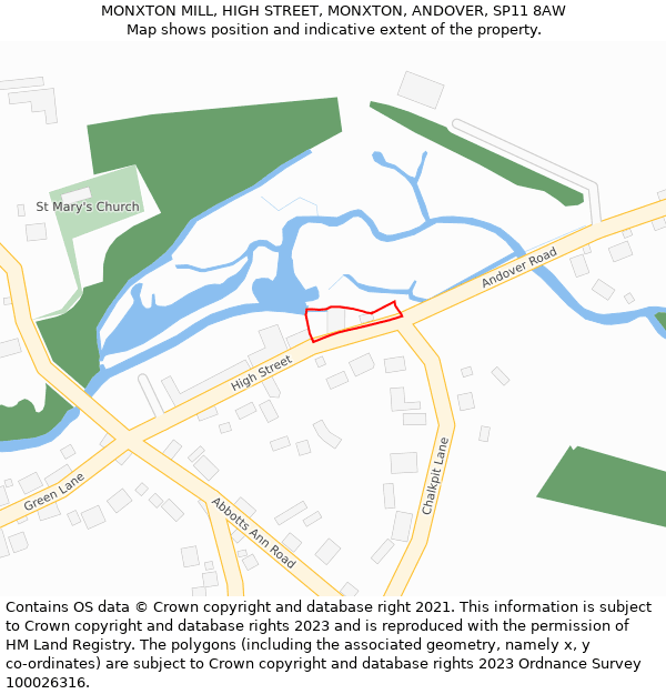 MONXTON MILL, HIGH STREET, MONXTON, ANDOVER, SP11 8AW: Location map and indicative extent of plot