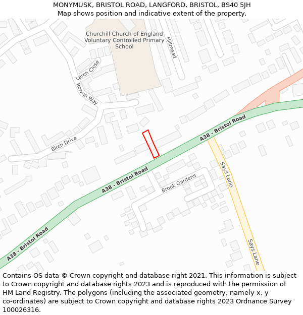 MONYMUSK, BRISTOL ROAD, LANGFORD, BRISTOL, BS40 5JH: Location map and indicative extent of plot