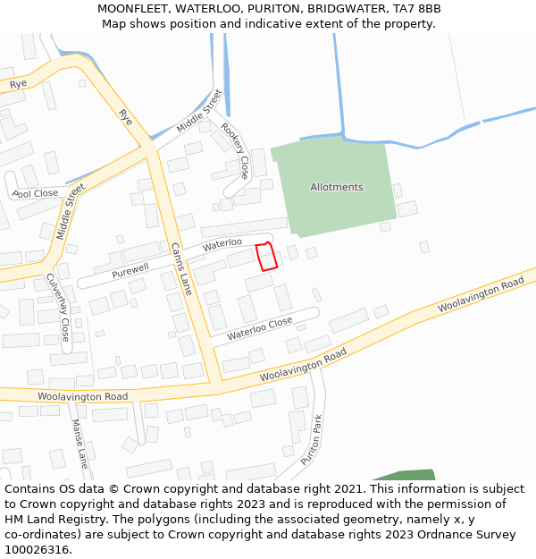 MOONFLEET, WATERLOO, PURITON, BRIDGWATER, TA7 8BB: Location map and indicative extent of plot