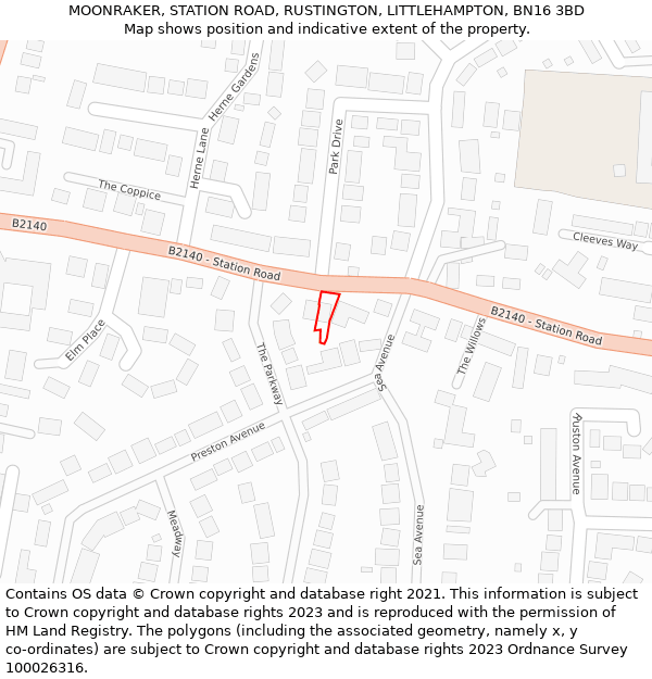 MOONRAKER, STATION ROAD, RUSTINGTON, LITTLEHAMPTON, BN16 3BD: Location map and indicative extent of plot