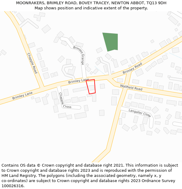 MOONRAKERS, BRIMLEY ROAD, BOVEY TRACEY, NEWTON ABBOT, TQ13 9DH: Location map and indicative extent of plot