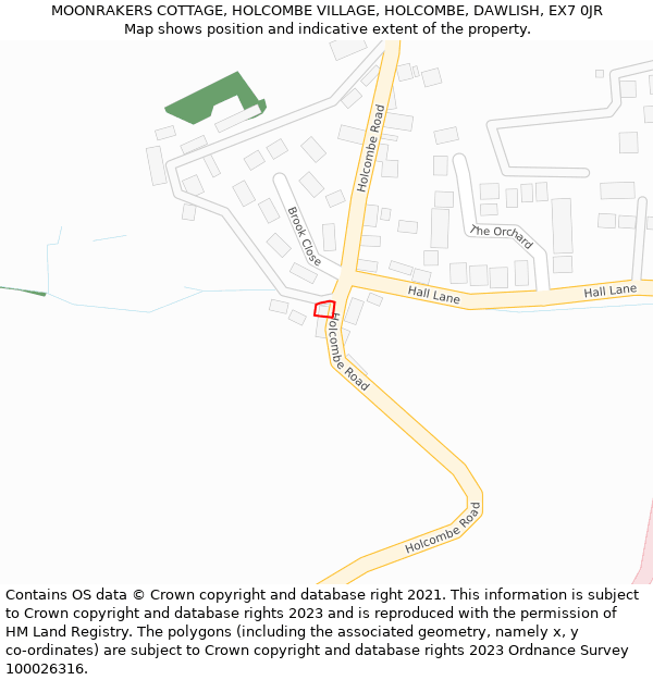 MOONRAKERS COTTAGE, HOLCOMBE VILLAGE, HOLCOMBE, DAWLISH, EX7 0JR: Location map and indicative extent of plot