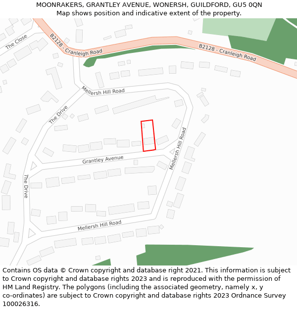 MOONRAKERS, GRANTLEY AVENUE, WONERSH, GUILDFORD, GU5 0QN: Location map and indicative extent of plot