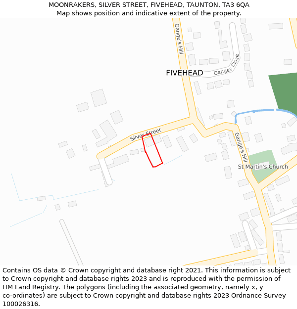 MOONRAKERS, SILVER STREET, FIVEHEAD, TAUNTON, TA3 6QA: Location map and indicative extent of plot