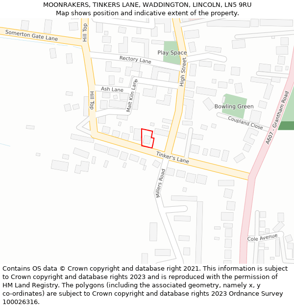 MOONRAKERS, TINKERS LANE, WADDINGTON, LINCOLN, LN5 9RU: Location map and indicative extent of plot