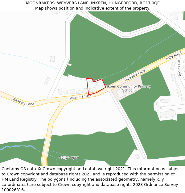 MOONRAKERS, WEAVERS LANE, INKPEN, HUNGERFORD, RG17 9QE: Location map and indicative extent of plot