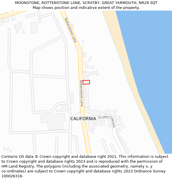 MOONSTONE, ROTTENSTONE LANE, SCRATBY, GREAT YARMOUTH, NR29 3QT: Location map and indicative extent of plot