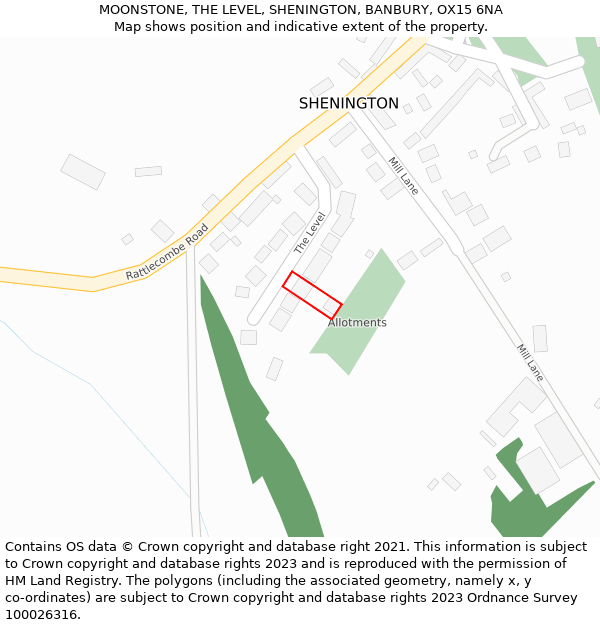 MOONSTONE, THE LEVEL, SHENINGTON, BANBURY, OX15 6NA: Location map and indicative extent of plot