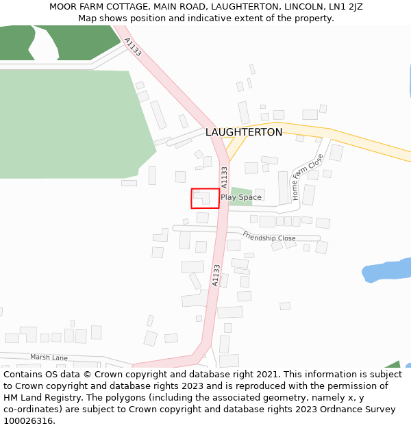 MOOR FARM COTTAGE, MAIN ROAD, LAUGHTERTON, LINCOLN, LN1 2JZ: Location map and indicative extent of plot