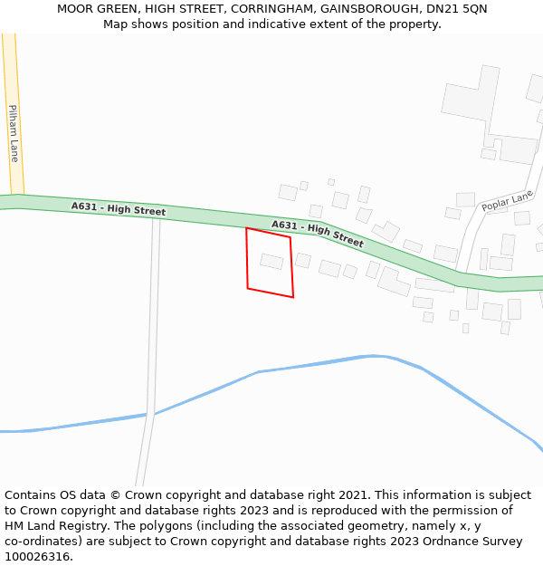 MOOR GREEN, HIGH STREET, CORRINGHAM, GAINSBOROUGH, DN21 5QN: Location map and indicative extent of plot