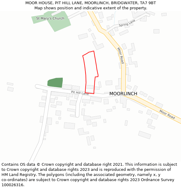 MOOR HOUSE, PIT HILL LANE, MOORLINCH, BRIDGWATER, TA7 9BT: Location map and indicative extent of plot