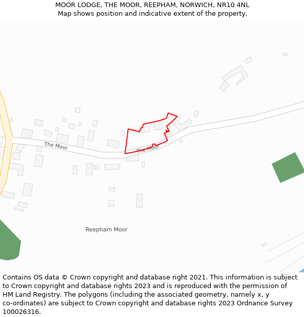 MOOR LODGE, THE MOOR, REEPHAM, NORWICH, NR10 4NL: Location map and indicative extent of plot