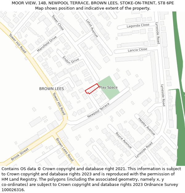 MOOR VIEW, 14B, NEWPOOL TERRACE, BROWN LEES, STOKE-ON-TRENT, ST8 6PE: Location map and indicative extent of plot