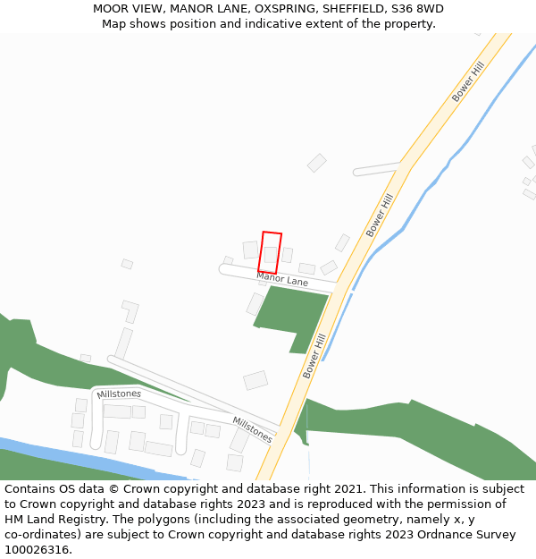 MOOR VIEW, MANOR LANE, OXSPRING, SHEFFIELD, S36 8WD: Location map and indicative extent of plot