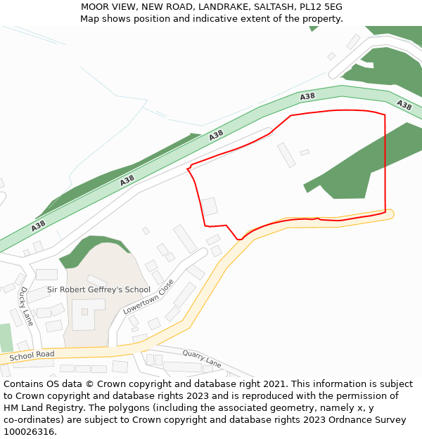 MOOR VIEW, NEW ROAD, LANDRAKE, SALTASH, PL12 5EG: Location map and indicative extent of plot