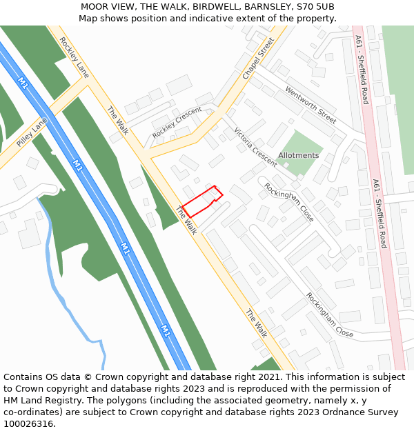 MOOR VIEW, THE WALK, BIRDWELL, BARNSLEY, S70 5UB: Location map and indicative extent of plot