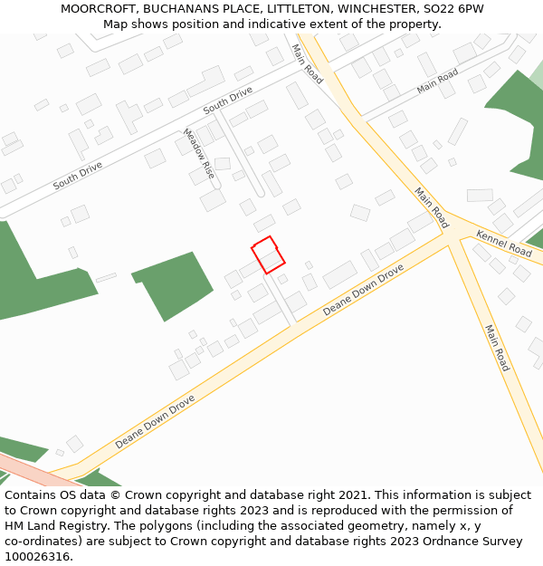 MOORCROFT, BUCHANANS PLACE, LITTLETON, WINCHESTER, SO22 6PW: Location map and indicative extent of plot