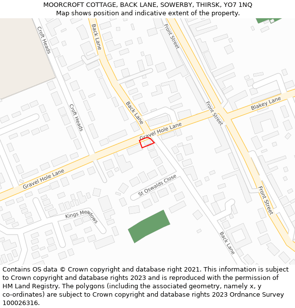 MOORCROFT COTTAGE, BACK LANE, SOWERBY, THIRSK, YO7 1NQ: Location map and indicative extent of plot