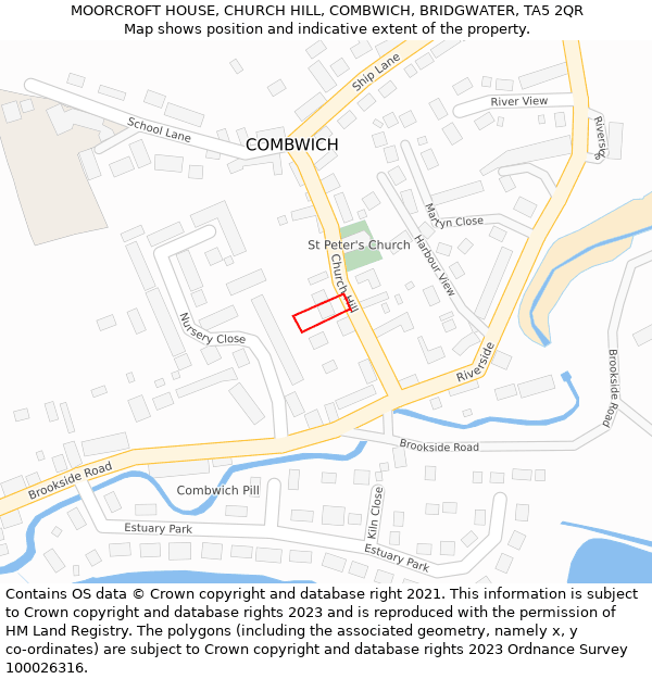 MOORCROFT HOUSE, CHURCH HILL, COMBWICH, BRIDGWATER, TA5 2QR: Location map and indicative extent of plot