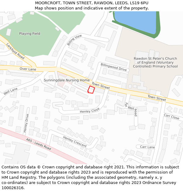 MOORCROFT, TOWN STREET, RAWDON, LEEDS, LS19 6PU: Location map and indicative extent of plot
