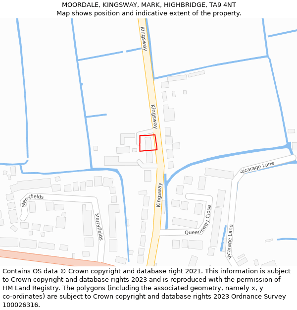 MOORDALE, KINGSWAY, MARK, HIGHBRIDGE, TA9 4NT: Location map and indicative extent of plot